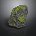 Gray Rock With Green Moss And Detailed Surface Texture On Gray Background