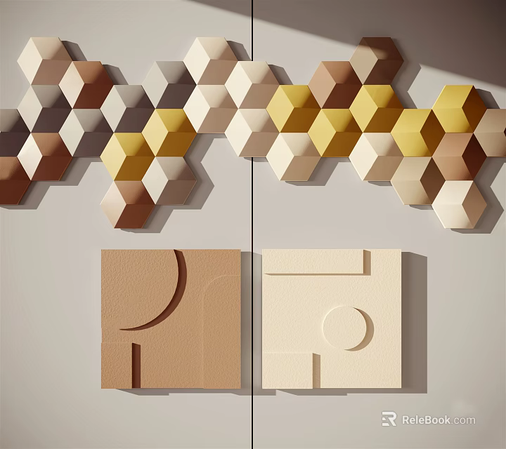 Geometric Wall Decor With Hexagonal And Square Shapes In Warm Neutral Tones 3d model