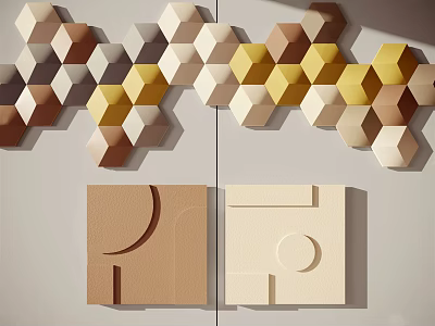 Geometric Wall Decor With Hexagonal And Square Shapes In Warm Neutral Tones 3d model