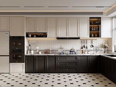 Modern Open Concept Kitchen Interior Design With Island Counter And Cabinets 3d model