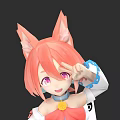 Game Anime Character With Pink Hair Fox Ears Purple Eyes And White Red Outfit