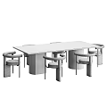 Modern Table and Chair Set With Curved Armrests and Upholstered Seats