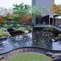 Modern courtyard waterscape courtyard water drop pond viewing platform 3d model