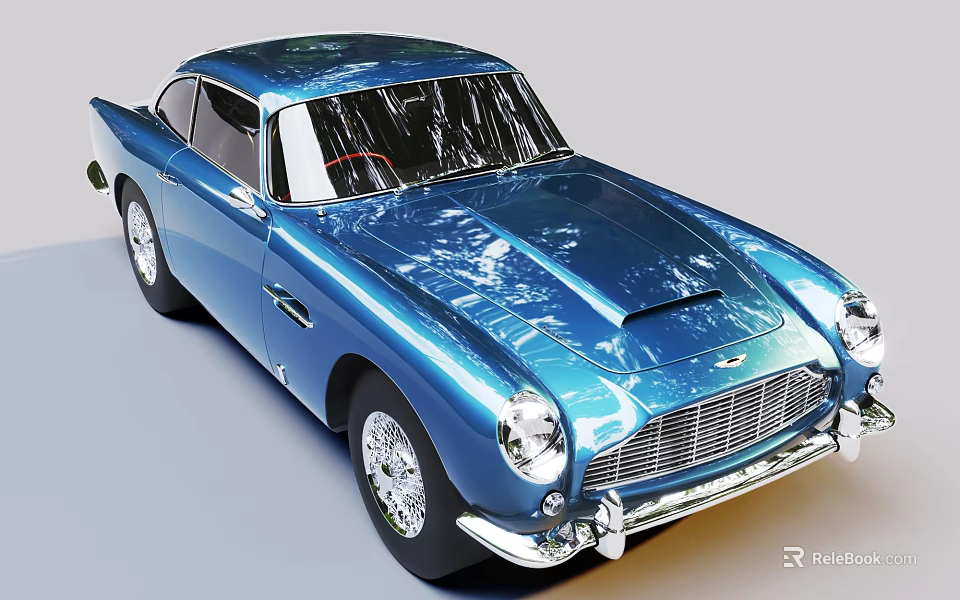 Blue Classic Car With Shiny Exterior And Retro Details 3d model 