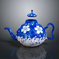 Blue And White Decorative Teapot With Cherry Blossom Patterns And Crackle Glaze