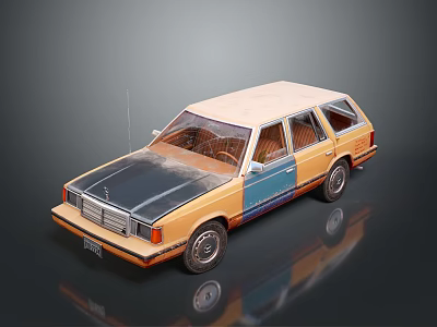 Vintage Station Wagon With Orange Blue Beige Two Tone Exterior And Classic Design 3d model