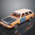 Vintage Station Wagon With Orange Blue Beige Two Tone Exterior And Classic Design
