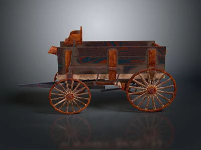 Vintage Wooden Wagon With Large Spoked Wheels And Decorative Wood Details 3d model