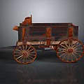 Vintage Wooden Wagon With Large Spoked Wheels And Decorative Wood Details
