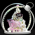 Crystal Ball Ornament With Pink Shopping Cart White Decorative Balls And Small Building Model