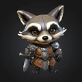 Detailed Cute Cartoon Raccoon Warrior Figurine With Armored Outfit And Sword