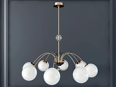 Elegant Modern Chandelier With Golden Frame And White Spherical Glass Shades 3d model