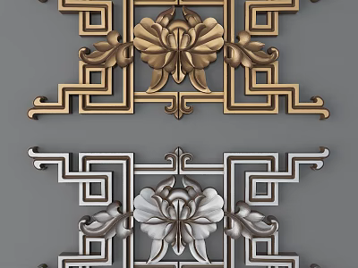 Traditional Floral Carved Patterns With Geometric Borders In Gold And Silver Design 3d model