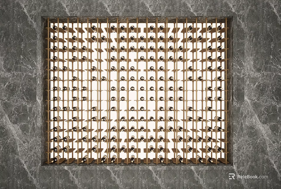 Modern Wine Cabinet With Metal Frame And Neatly Arranged Wine Bottles On Marble Background 3d model 