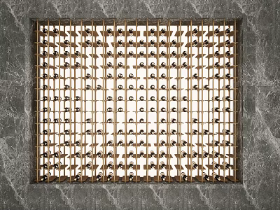 Modern Wine Cabinet With Metal Frame And Neatly Arranged Wine Bottles On Marble Background 3d model