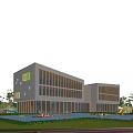 Modern Kindergarten Building With White Exterior Colorful Decorations Green Lawns And Playground