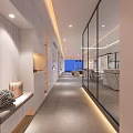 Modern Living And Dining Room Interior With Open Concept Glass Partitions And Lighting