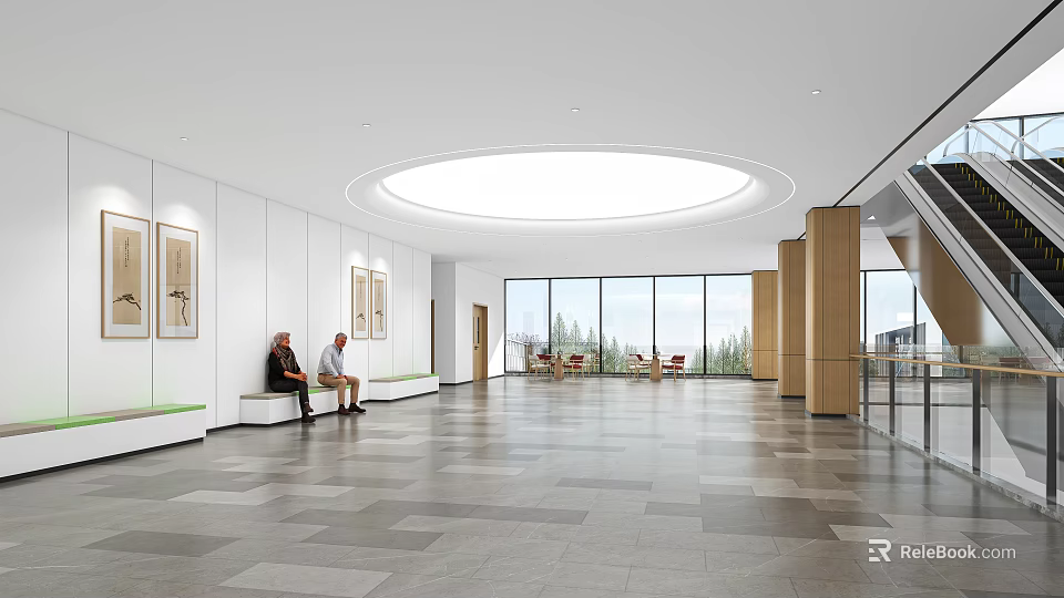 Modern Hospital Outpatient Clinic Waiting Area With Natural Light 3d model 