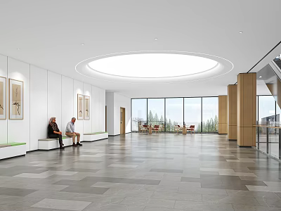 Modern Hospital Outpatient Clinic Waiting Area With Natural Light 3d model