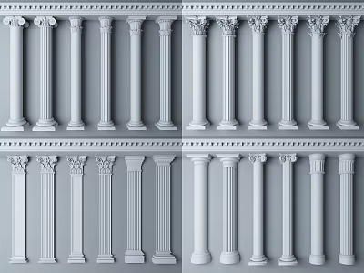 Classical Roman Columns With Ornate Capitals And Various Shaft Designs 3d model