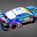 Sleek Racing Car With Colorful Livery Rear Wing Sponsor Logos And Race Number 66