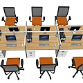 Modular Office Workstations with Computers Keyboards Drawers and Orange Task Chairs 3d model