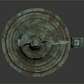 Ancient Bronze Artifact With Green Patina Bird Shaped Top Hanging Lantern And Circular Base