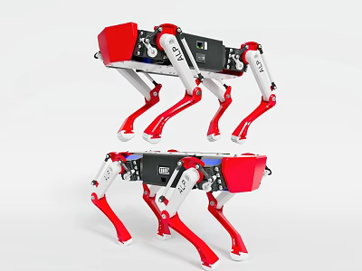 Smart Machines Featuring Two Quadruped Robots Red And White Mechanical Design 3d model