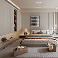Modern Bedroom Interior Design With Large Bed Nightstands Decorative Painting And Green Chair