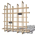 Wooden Bookshelf With Grid Design Multiple Shelves Black Accents And Shadow Effects