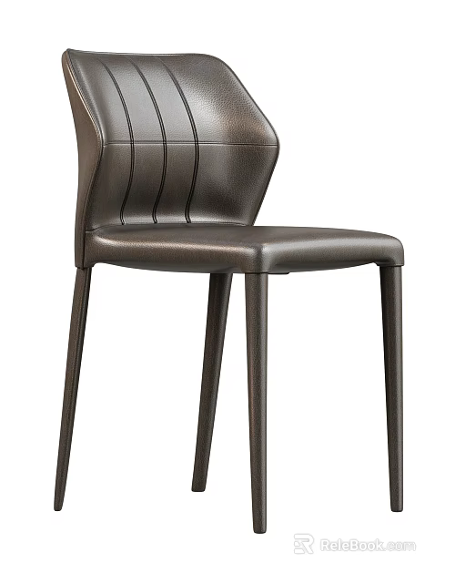Modern Leather Leisure Chair With Vertical Stitching And Slim Metal Legs 3d model 