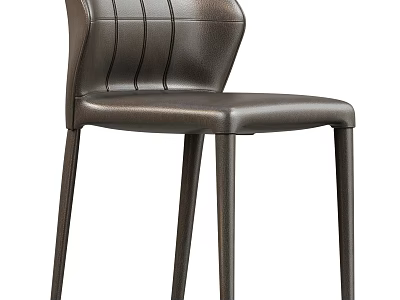 Modern Leather Leisure Chair With Vertical Stitching And Slim Metal Legs 3d model