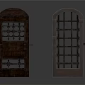 Vintage Wooden And Metal Grille Doors With Arch Top And Grid Pattern Design
