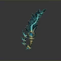 Fantasy Weapon With Blue Glowing Leaf Shaped Design And Golden Handle 3d model