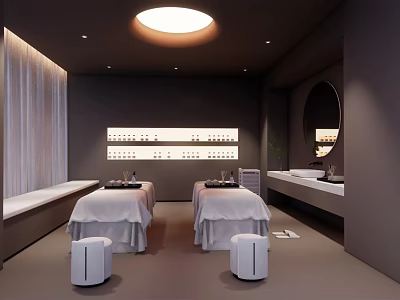 Modern SPA Sauna Room With Massage Beds Soft Lighting And Relaxing Interior 3d model