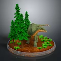 Green Dinosaur Figure With Pine Trees Grass And Dirt Base Scene Model 3d model