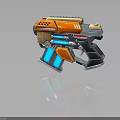 Futuristic Sci Fi Weapon With Orange Blue Accents Glowing Elements Metallic Frame And Ventilated Design