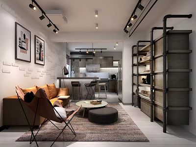 Modern Living Room Interior With Sofa Chair Coffee Table Decorative Paintings And Bookshelves 3d model