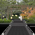 Modern Wooden Pergola With Lattice Screens And Warm Lighting Along Garden Pathway