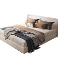 Modern Kids Bed With Beige Headboard Multiple Pillows Striped Blanket And Plush Toy