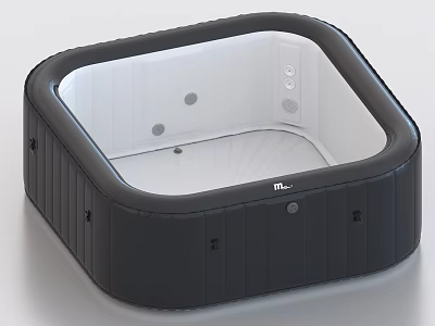 Modern Square Shaped Bathtub With Black Exterior White Interior And Massage Jets Design 3d model