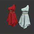 One Shoulder Red And White Dresses With Golden Belt And Asymmetrical Hem