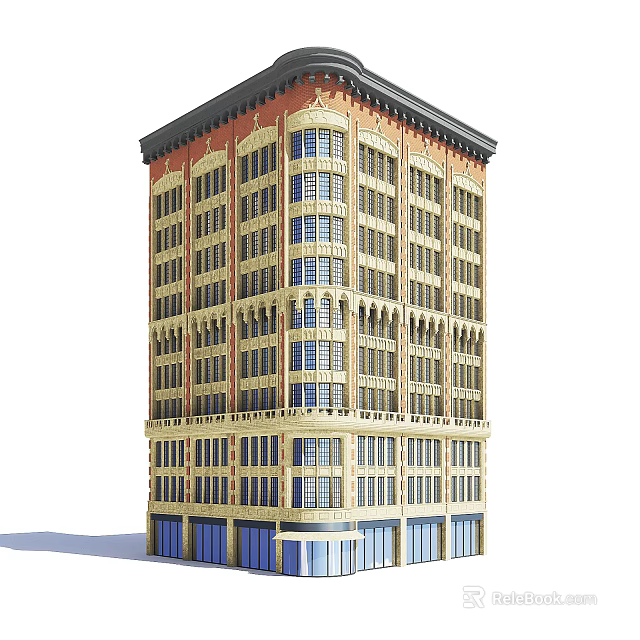 Classical Style Multi story Residential Building With Decorative Facade Multiple Windows And Ground Floor Shops 3d model 