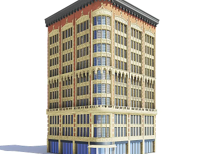 Classical Style Multi story Residential Building With Decorative Facade Multiple Windows And Ground Floor Shops 3d model