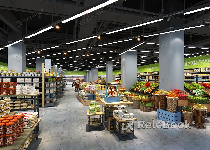 Industrial LOFT Supermarket Supermarket Department Store Fruit and Vegetable Food Area model