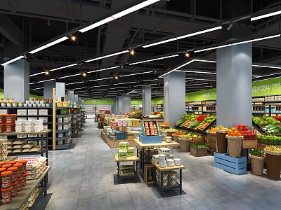 Supermarket Department Store Interior With Bright Lighting Shelves Fresh Produce And Spacious Aisles 3d model