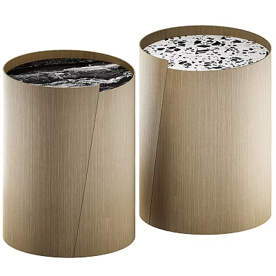 Modern Minimalist Side Table With Cylindrical Wooden Frame And Marble Top Surface 3d model