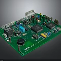 Green Circuit Board With Various Electronic Chips Capacitors Resistors And Connectors