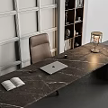 Modern Home Office Interior With Dark Wooden Desk Brown Office Chair And Decorative Bookshelves