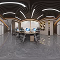 Modern Public Office Space With Workstations Computers Bookshelves And Ceiling Lights 3d model